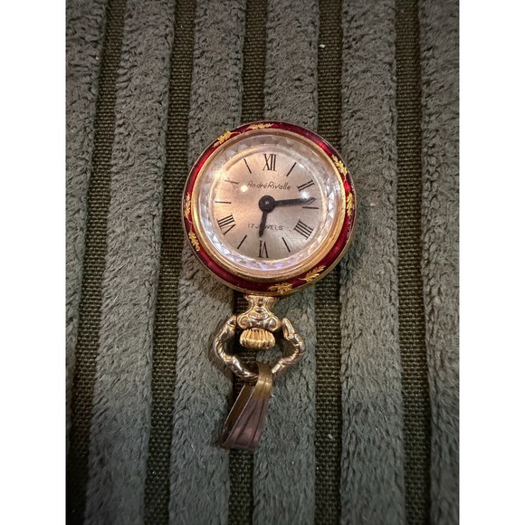 Vintage Andre Rivalle 17 Jewels Art‎ Deco Red Gold Tone Pendant Watch Working main image 5